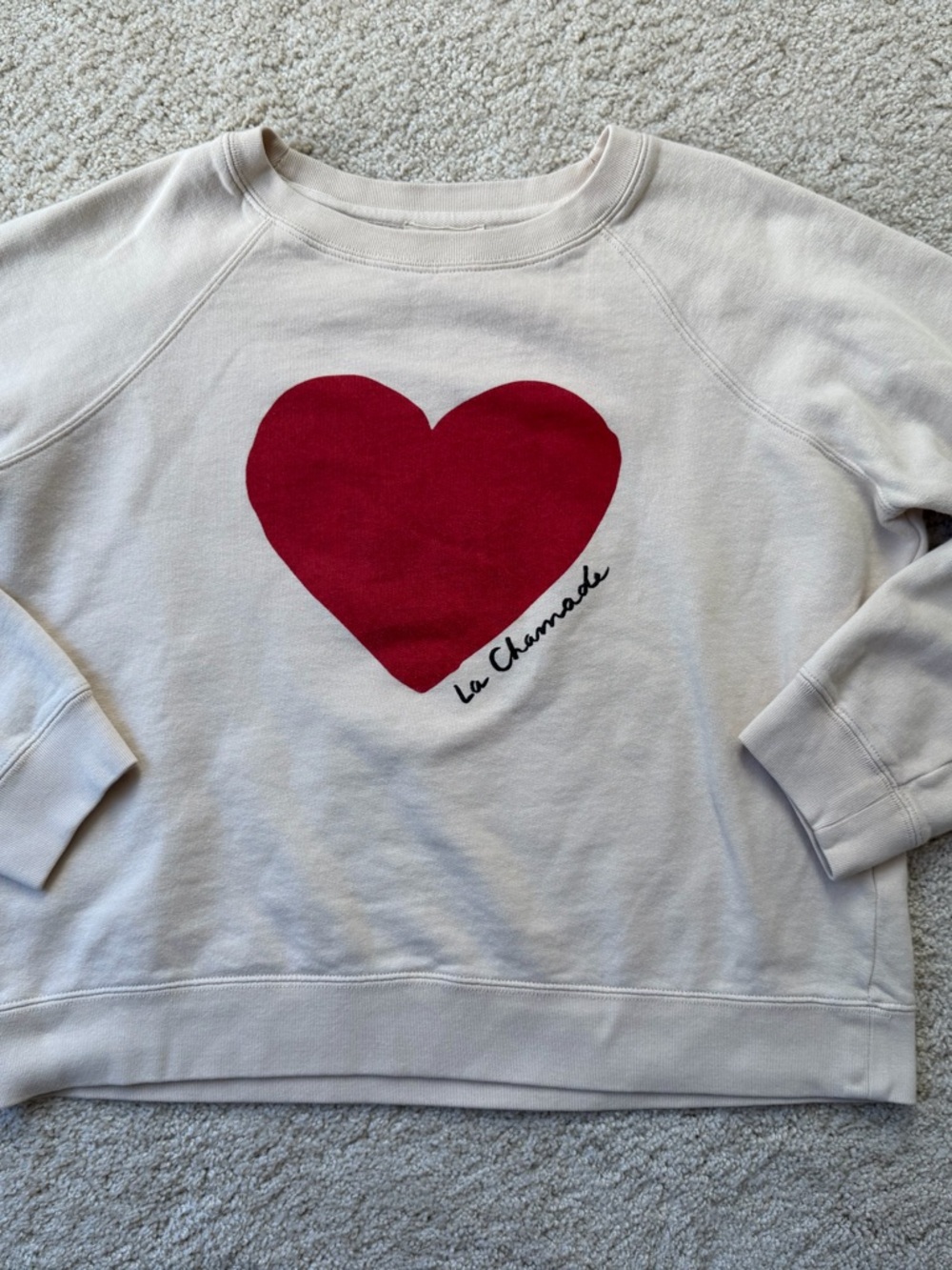 Sezane Cream Sweatshirt with Red Heart Graphic